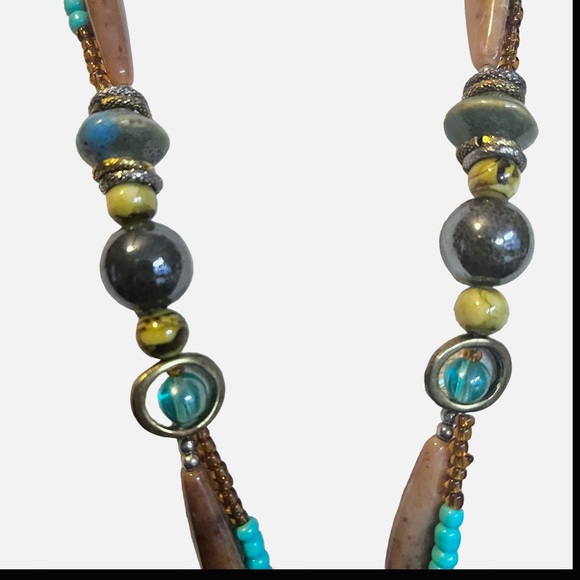 Treska Brand Turquoise and Brown Double Beaded Statement Necklace; EUC! - Picture 4 of 9